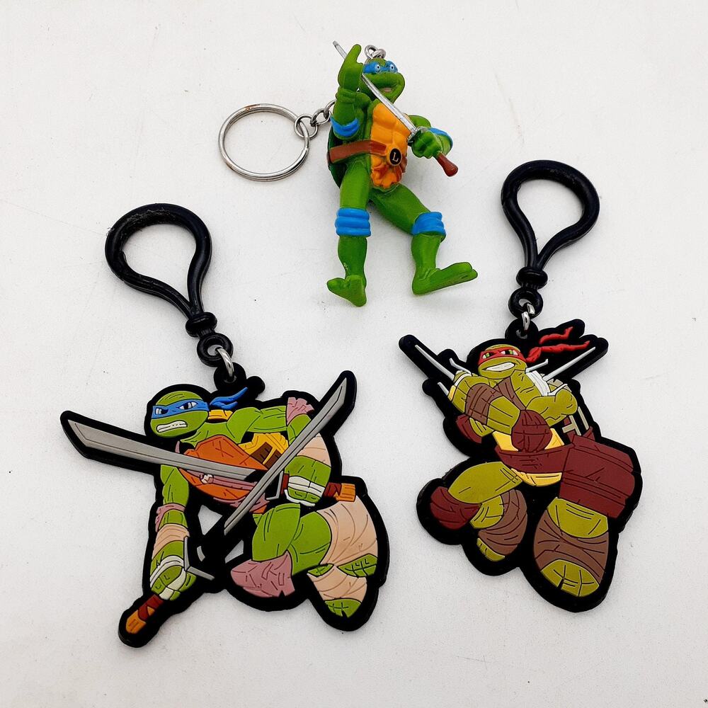 TMNT Nickelodeon Keychain Lot Leonardo Raphael PVC Rubber Figures 2012 Ninja